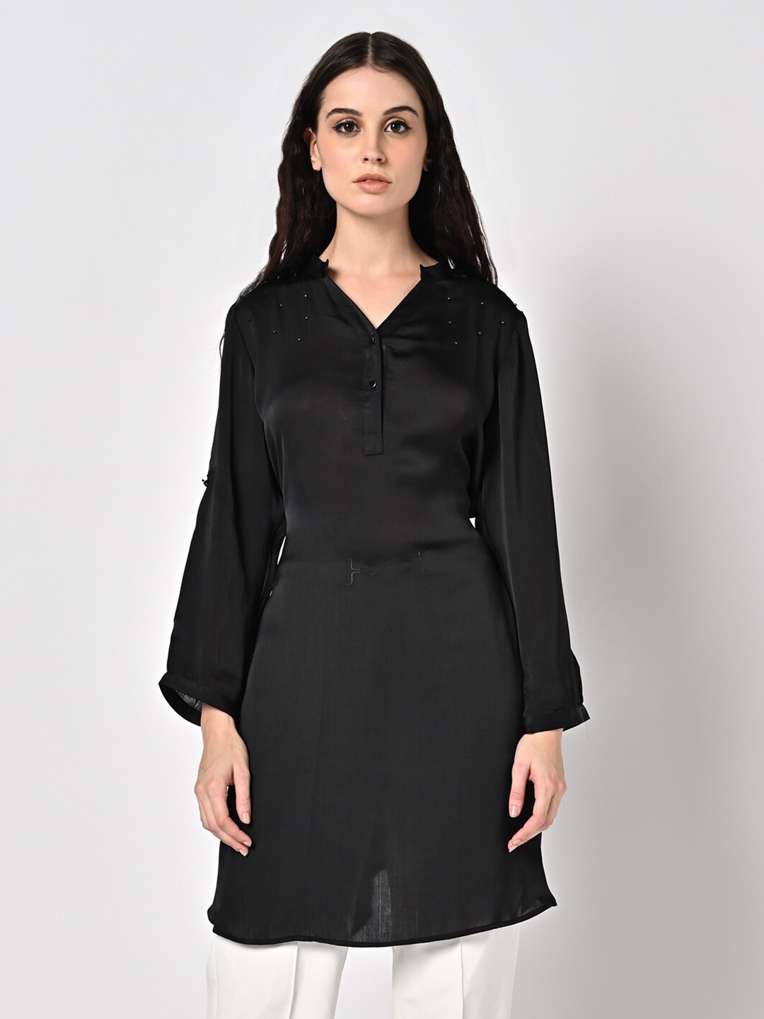 

Justin Whyte Mandarin Collar Shirt Style Top, Black