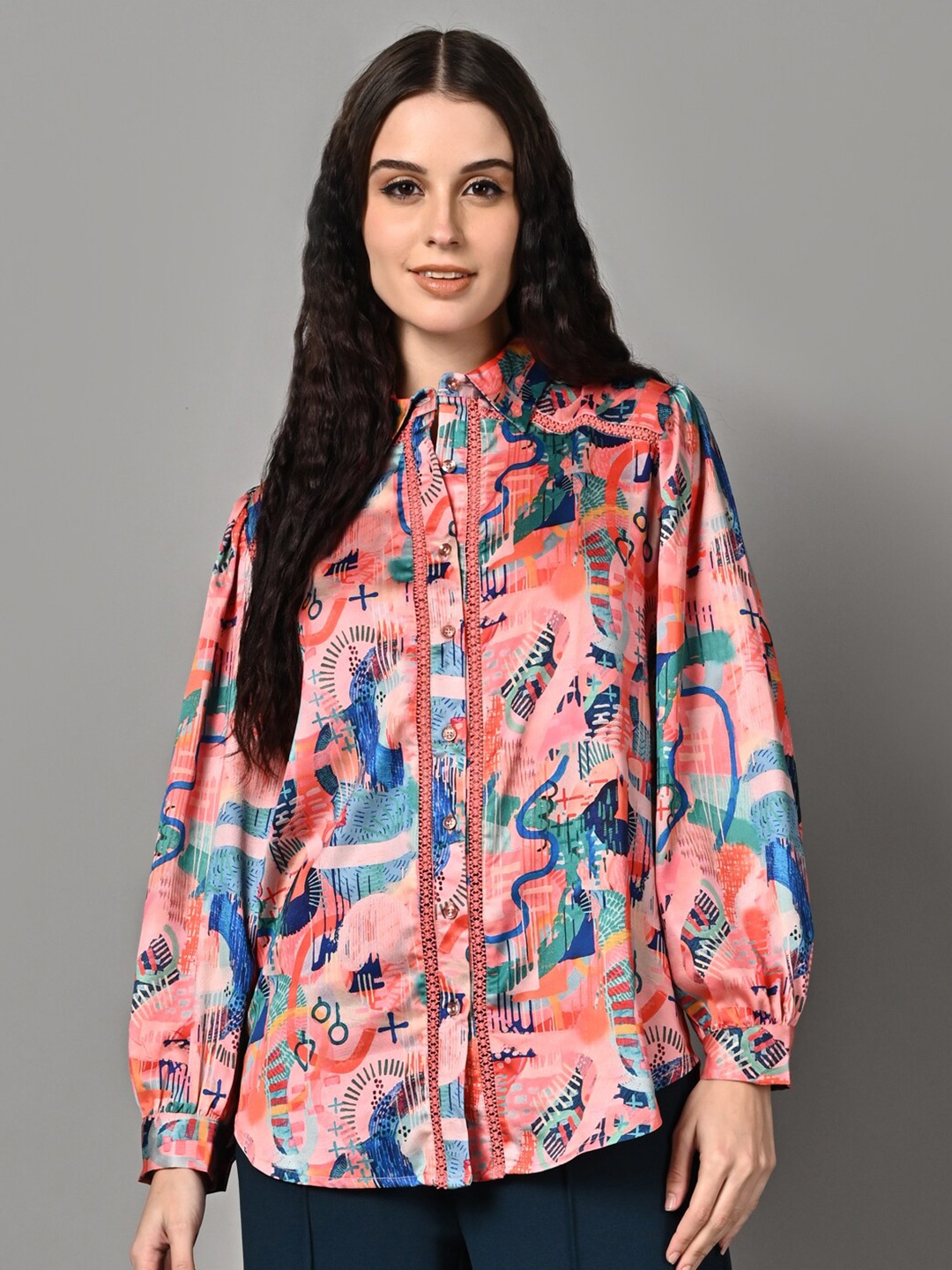 

Justin Whyte Abstract Printed Spread Collar Casual Shirt, Orange