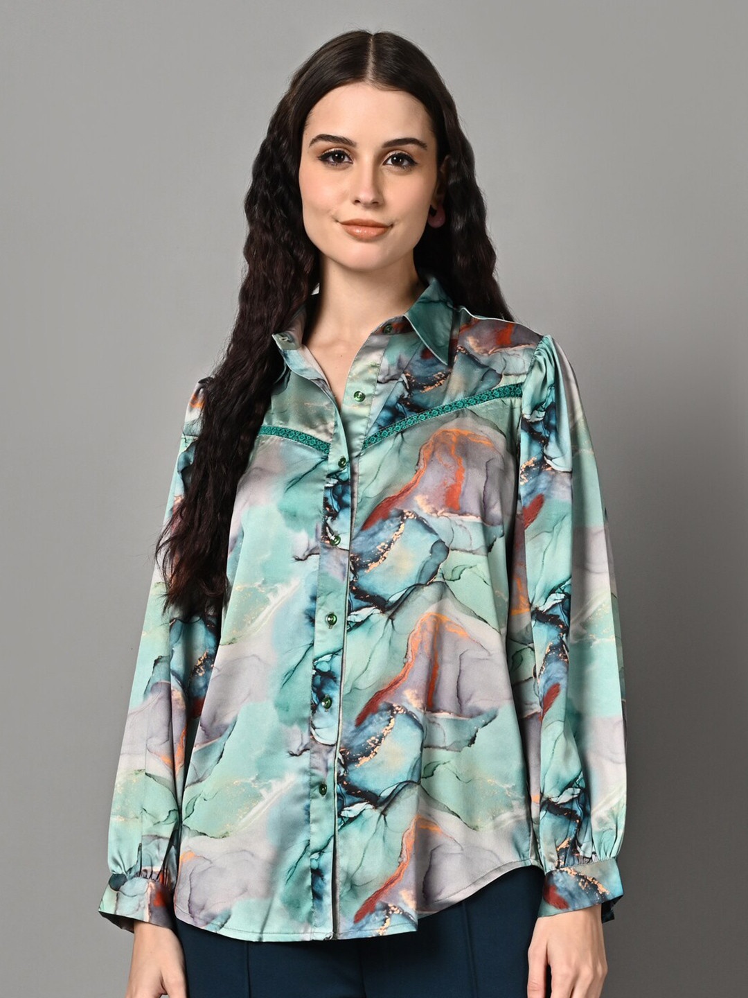 

Justin Whyte Abstract Printed Spread Collar Casual Shirt, Green