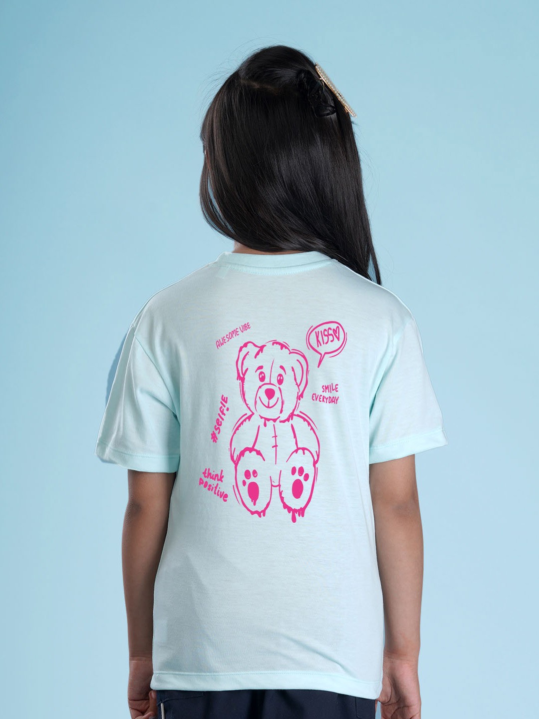 

NUSYL Girls Graphic Printed Round Neck Short Sleeves Oversized T-shirt, Blue