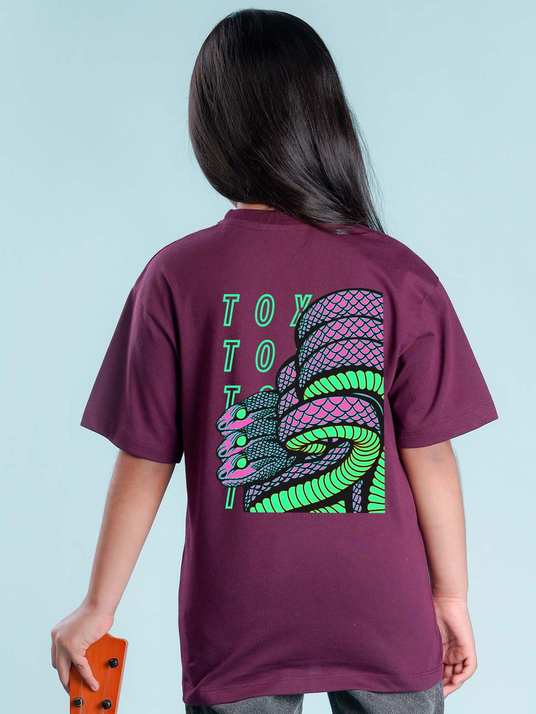 

NUSYL Girls Typography Printed Drop-Shoulder Sleeves Oversized T-shirt, Purple