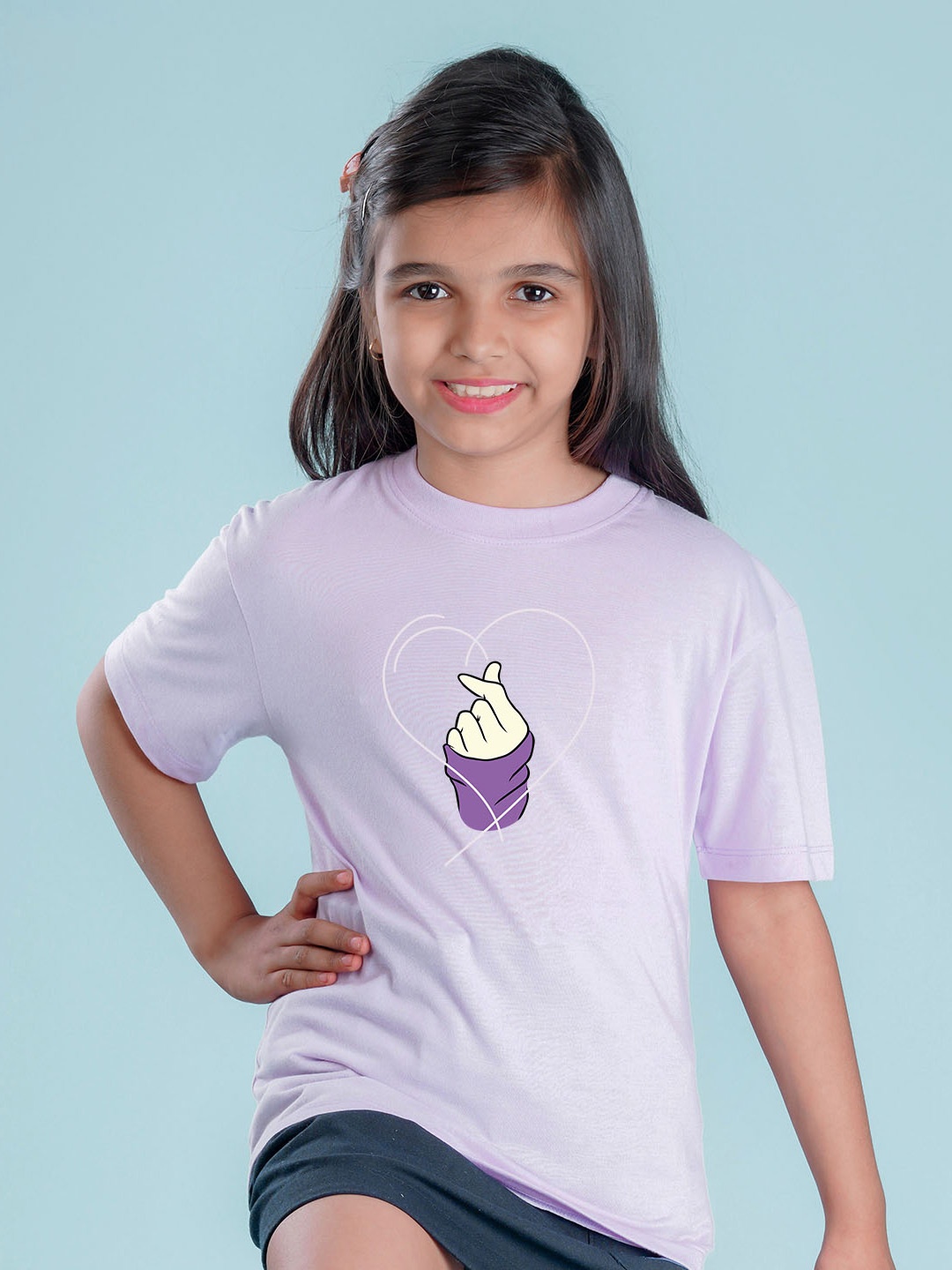 NUSYL Girls Graphic Printed Drop-Shoulder Sleeves Oversized T-shirt, Lavender