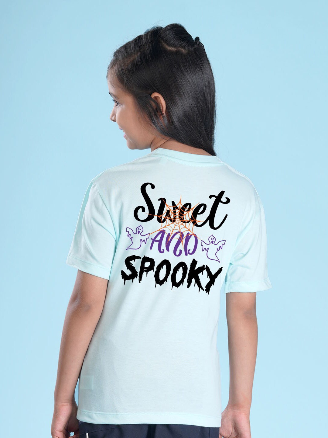 

NUSYL Girls Typography Printed Drop-Shoulder Sleeves Oversized T-shirt, Blue