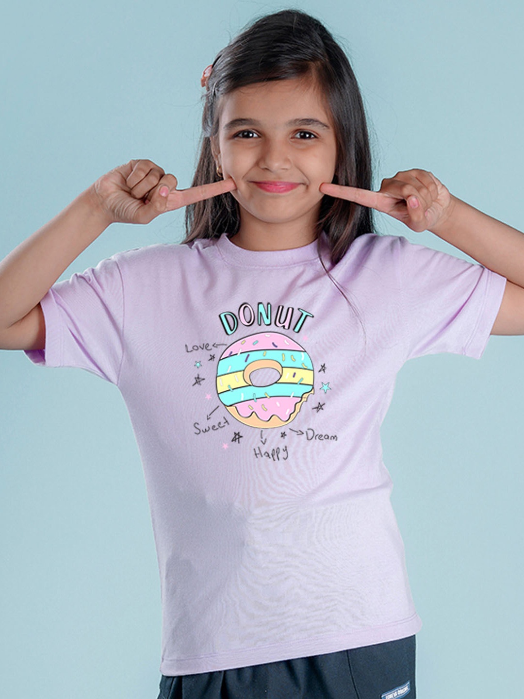 

NUSYL Girls Graphic Printed Drop-Shoulder Sleeves Oversized T-shirt, Lavender