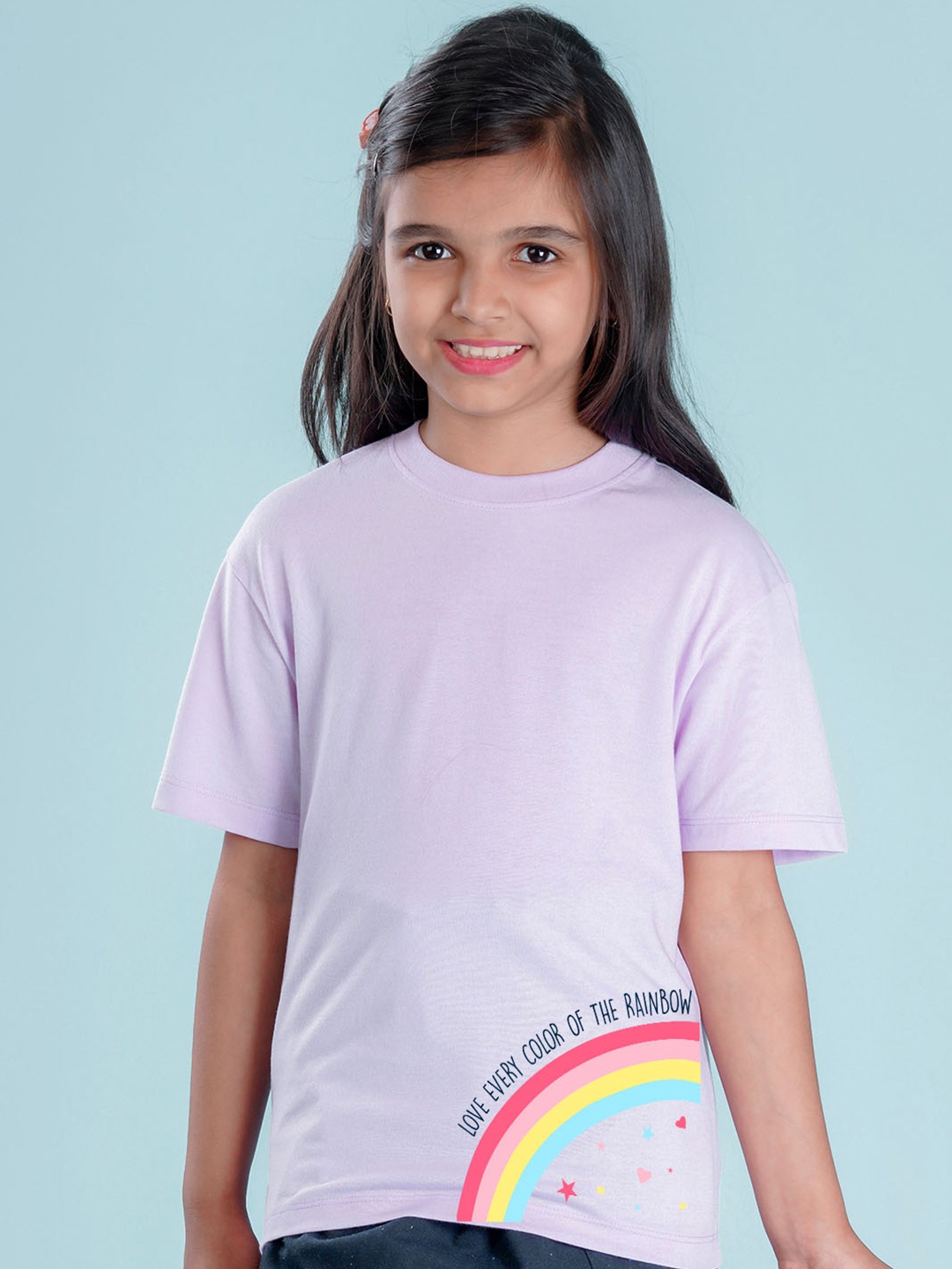 

NUSYL Girls Graphic Printed Oversized T-shirt, Purple