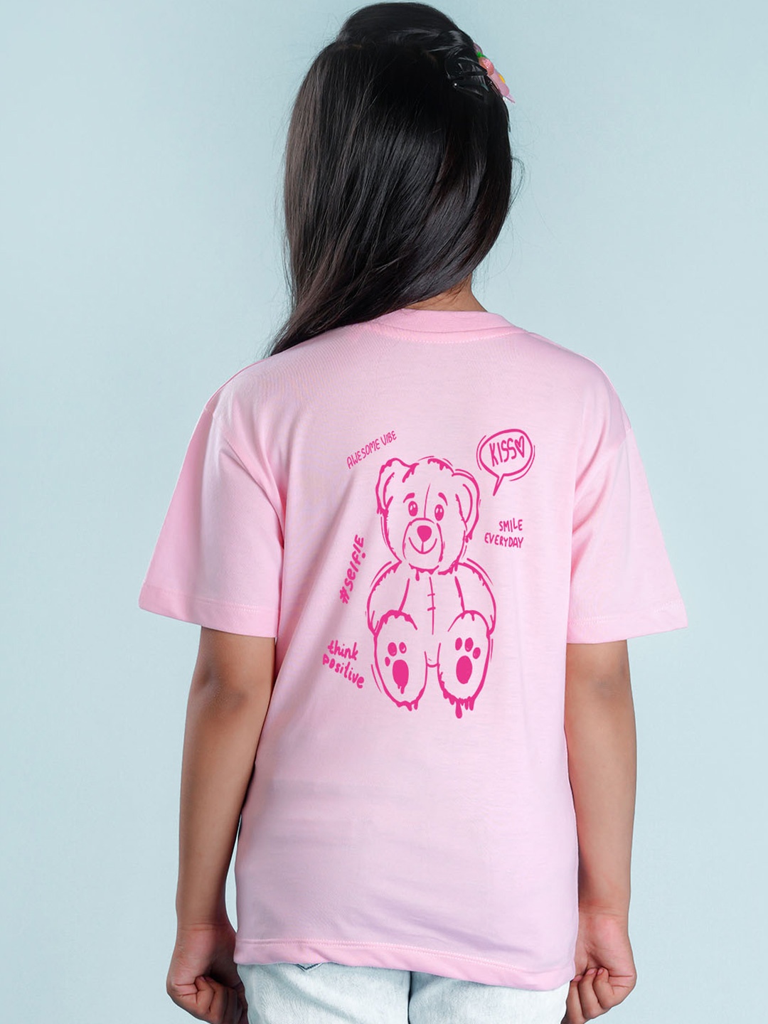 

NUSYL Girls Printed Oversized T-shirt, Pink