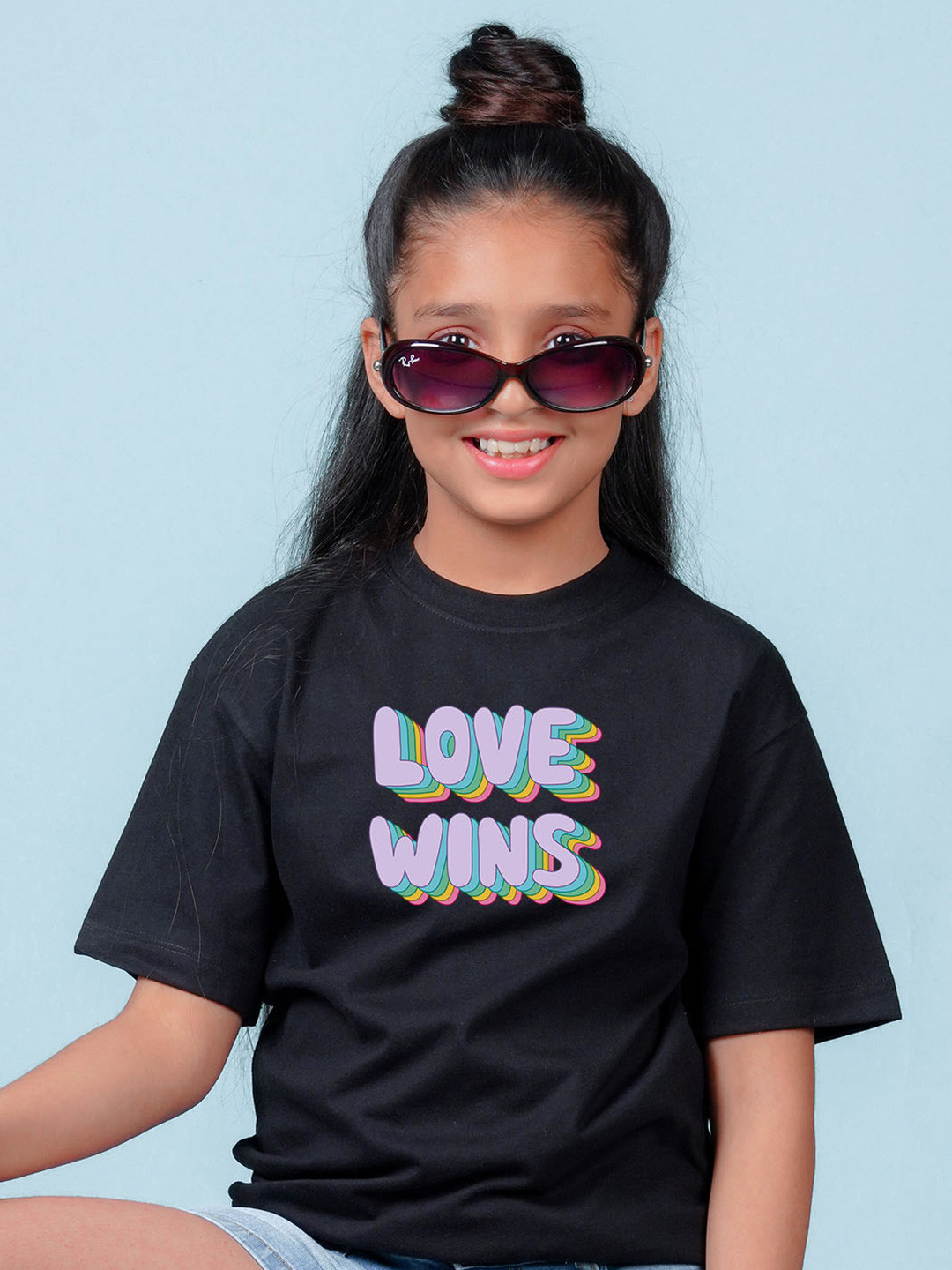 

NUSYL Girls Printed Oversized T-shirt, Black