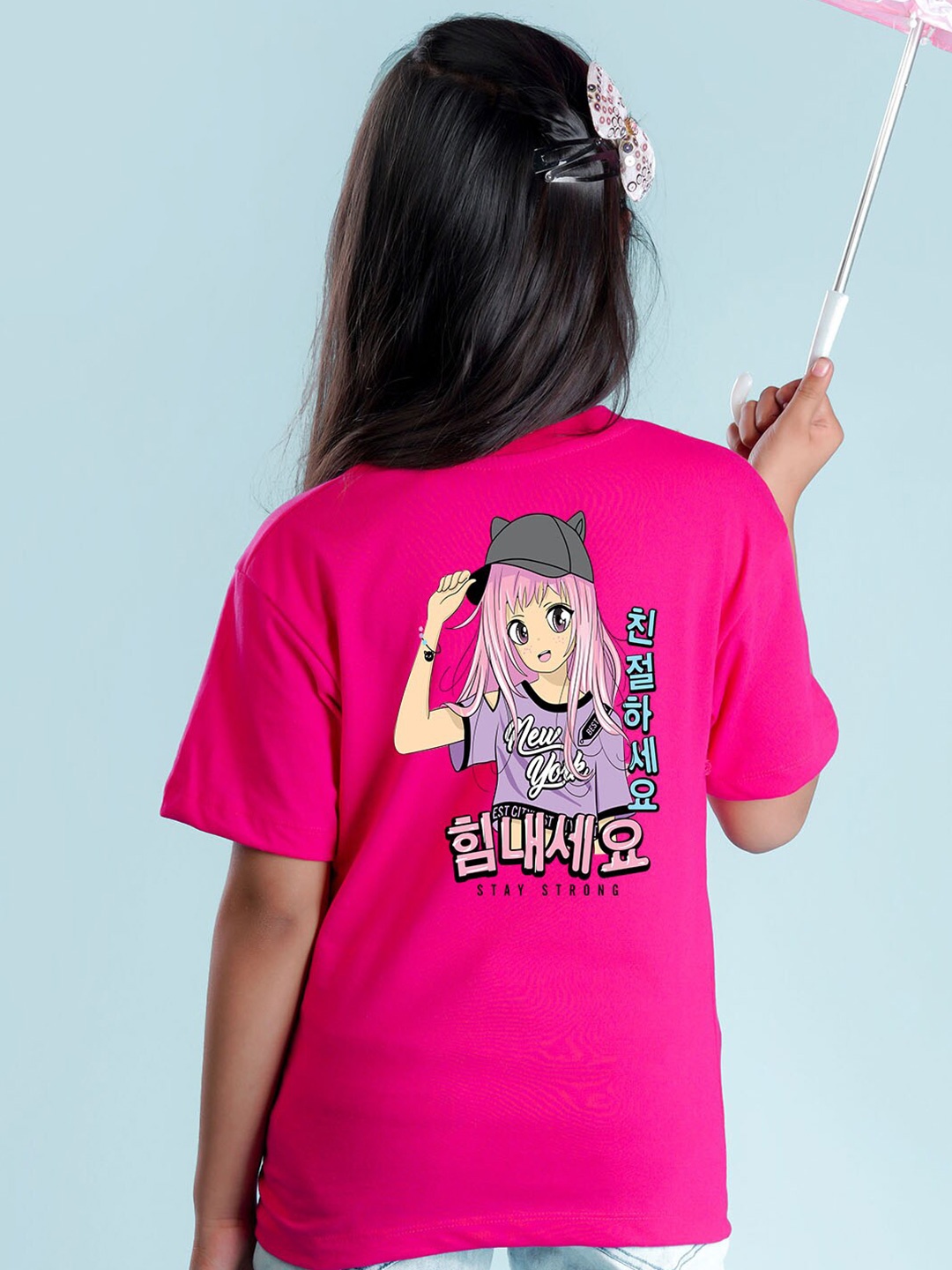 

NUSYL Girls Graphic Printed Oversized T-shirt, Pink