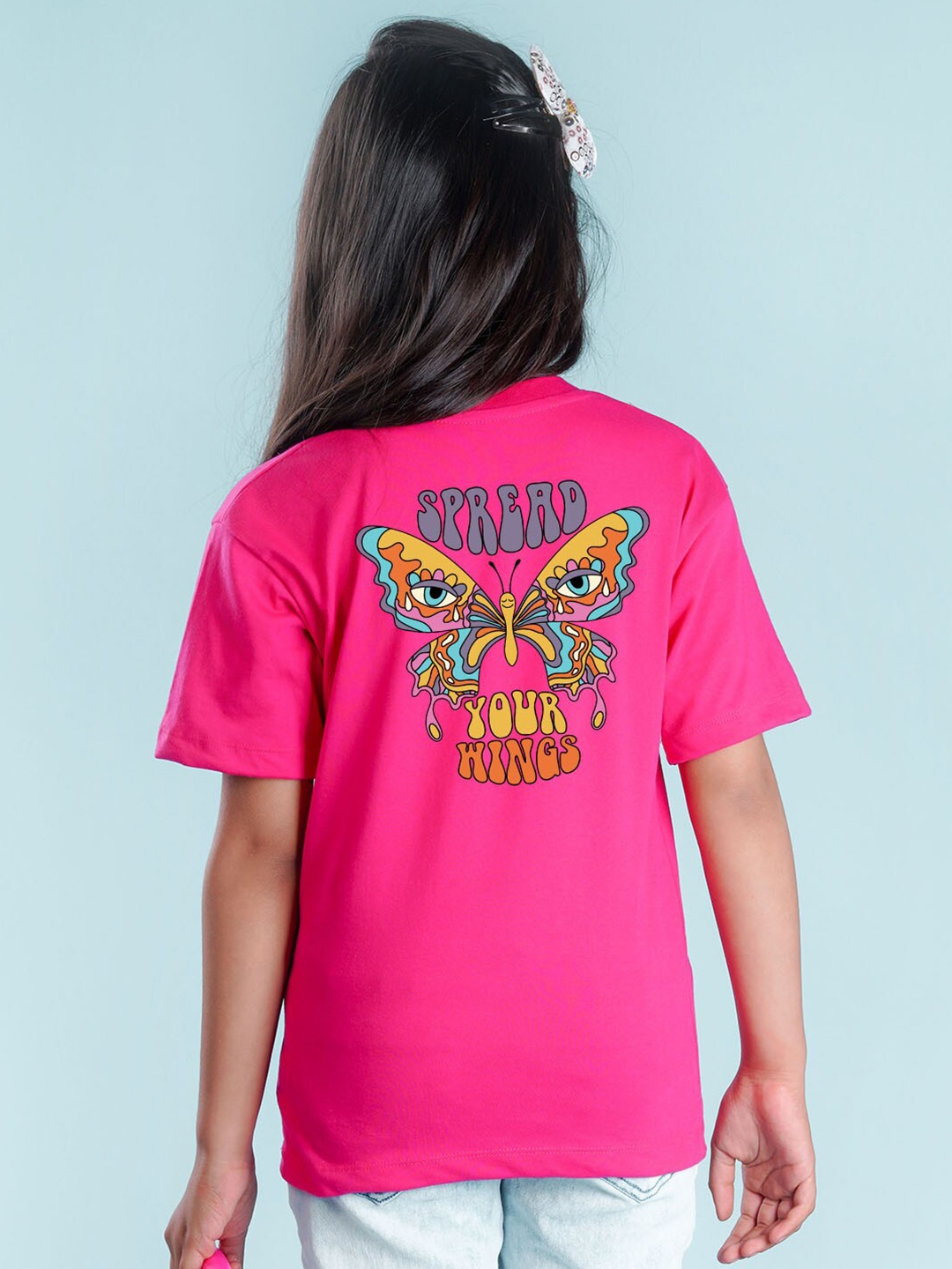

NUSYL Girls Graphic Printed Oversized T-shirt, Pink
