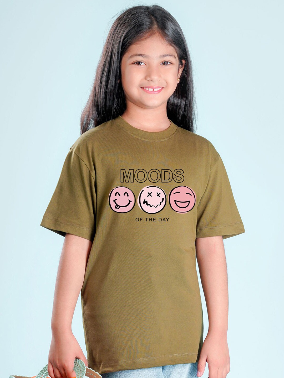 

NUSYL Girls Graphic Printed Oversized T-shirt, Olive