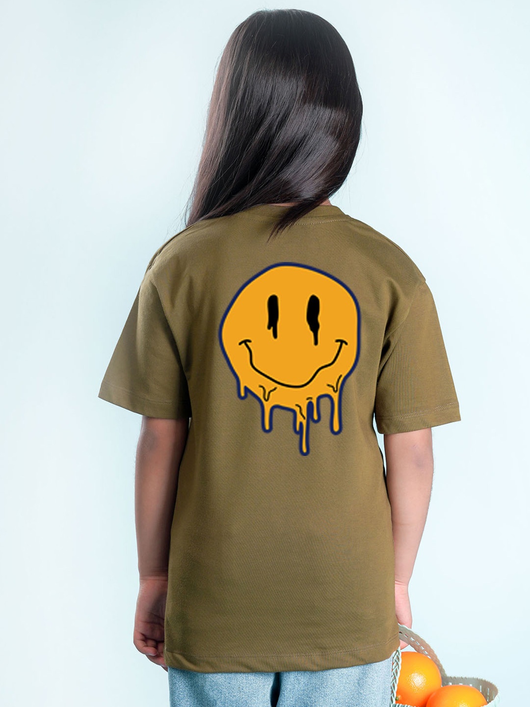 NUSYL Girls Typography Printed Oversized T-shirt, Olive