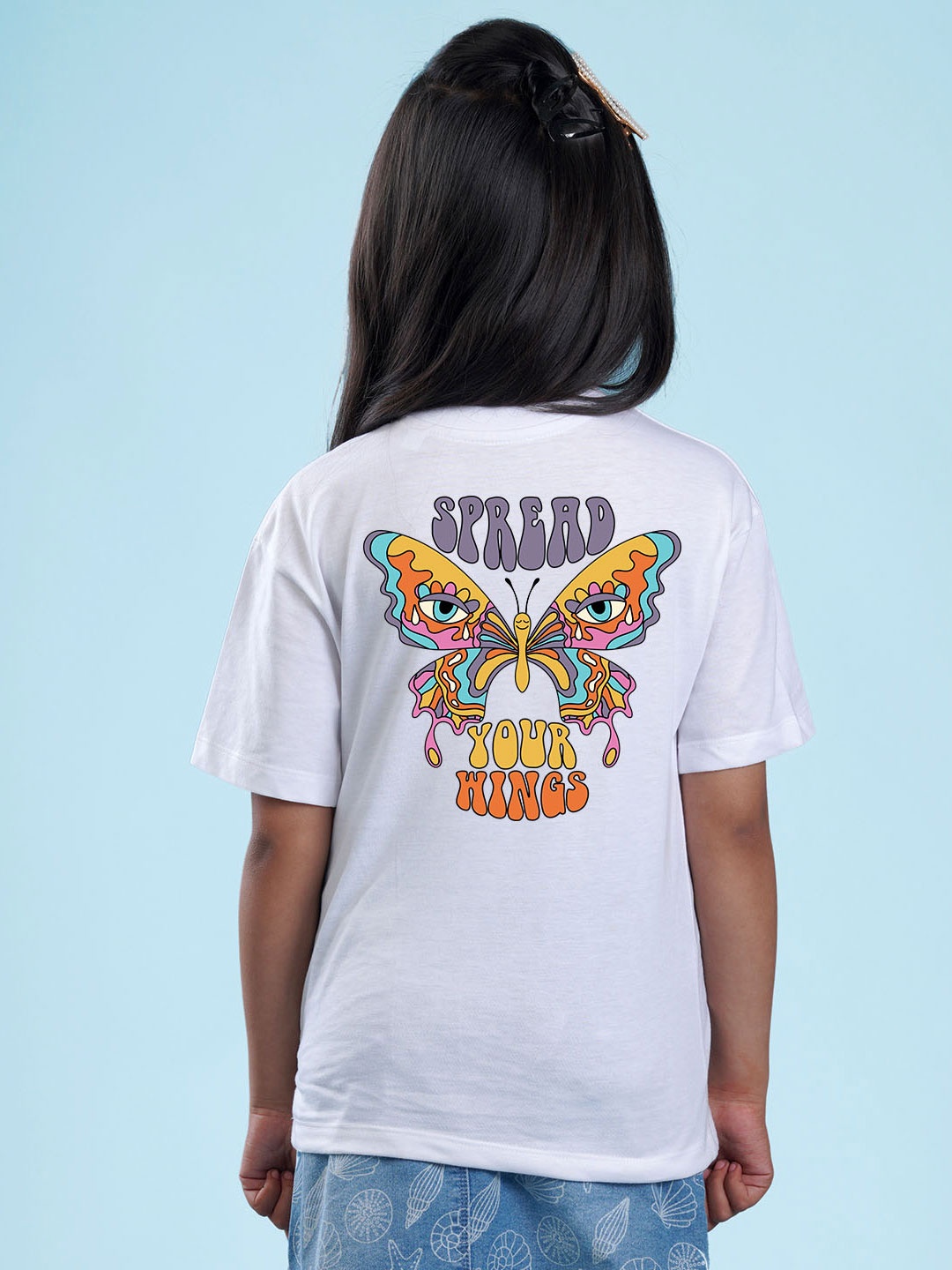 

NUSYL Girls Graphic Printed Oversized T-Shirt, White