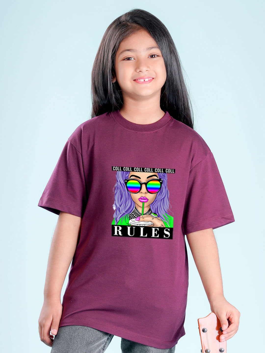 

NUSYL Girls Graphic Printed Oversized T-Shirt, Maroon