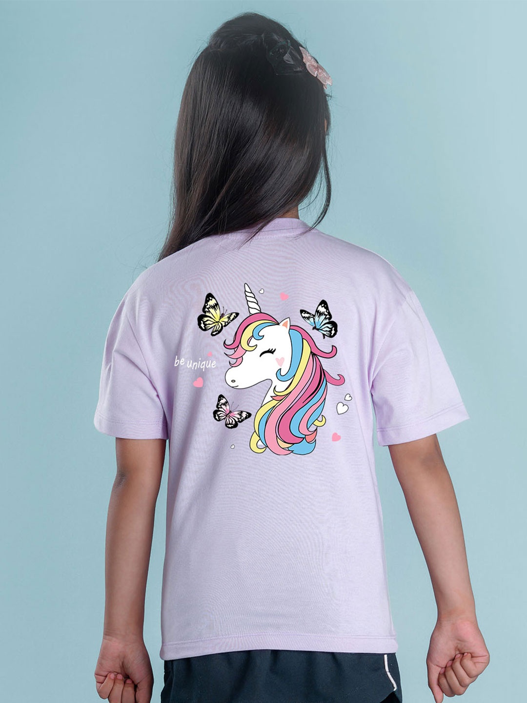 

NUSYL Girls Unicorn Printed Round Neck Oversized T-Shirt, Lavender