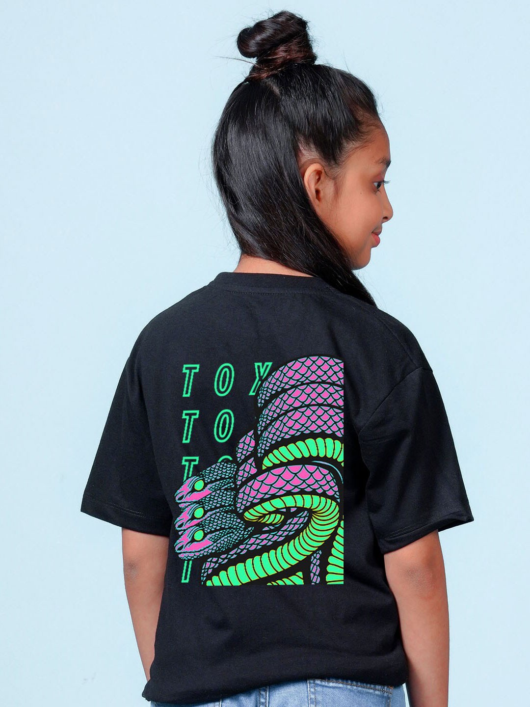 

NUSYL Girls Typography Printed Oversized T-shirt, Black