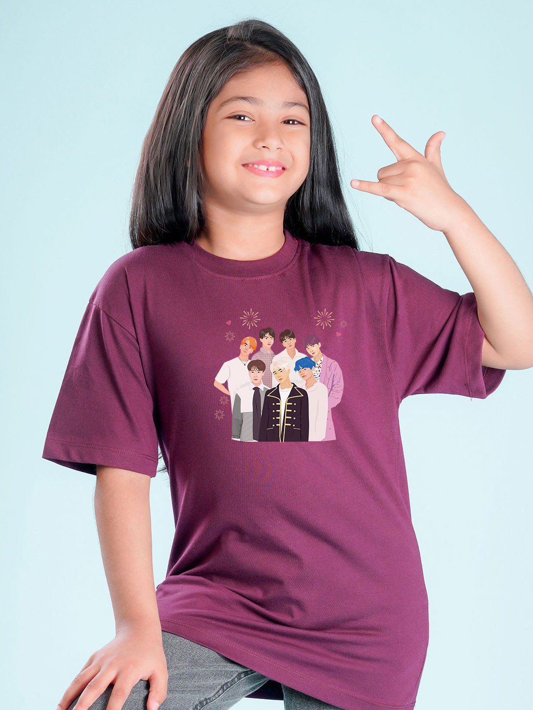 

NUSYL Girls Graphic Printed Round Neck Oversized T-shirt, Maroon