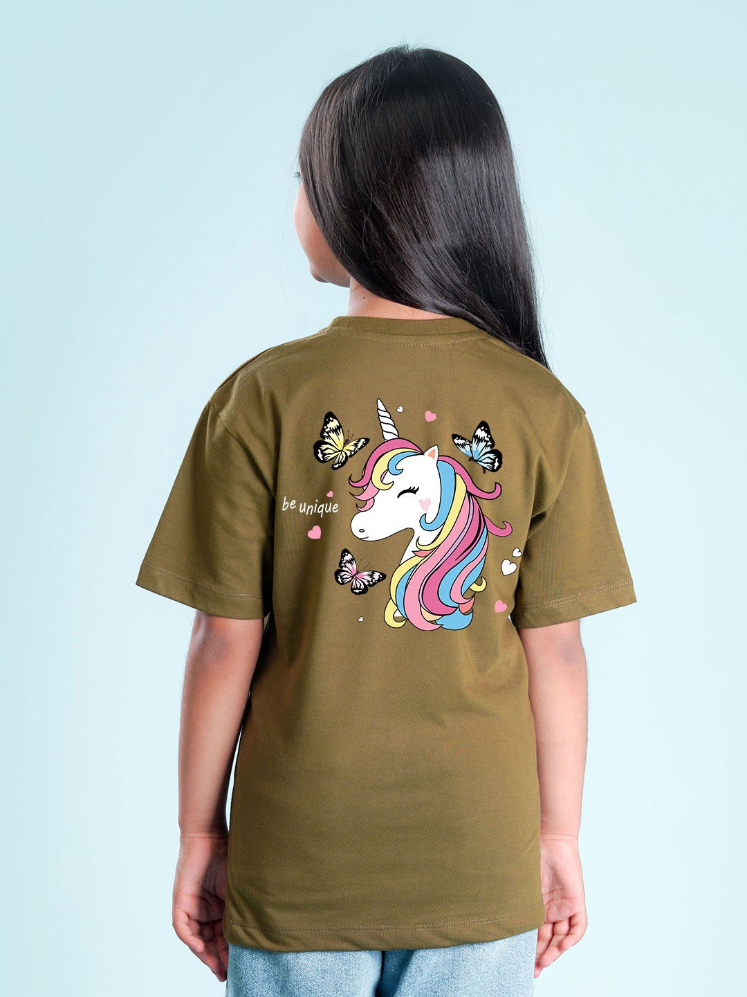

NUSYL Girls Unicorn Printed Drop-Shoulder Sleeves Longline Oversized T-shirt, Green
