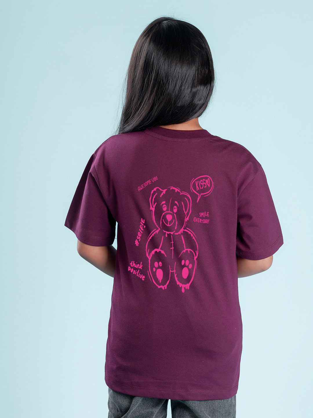 

NUSYL Girls Graphic Printed Round Neck Oversized T-shirt, Purple