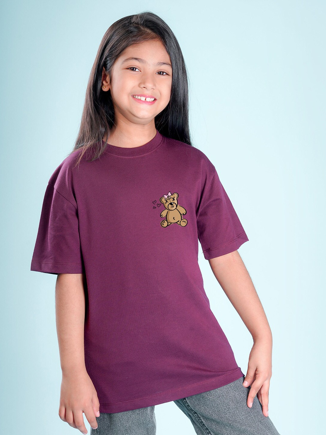 

NUSYL Girls Drop-Shoulder Oversized T-shirt, Burgundy