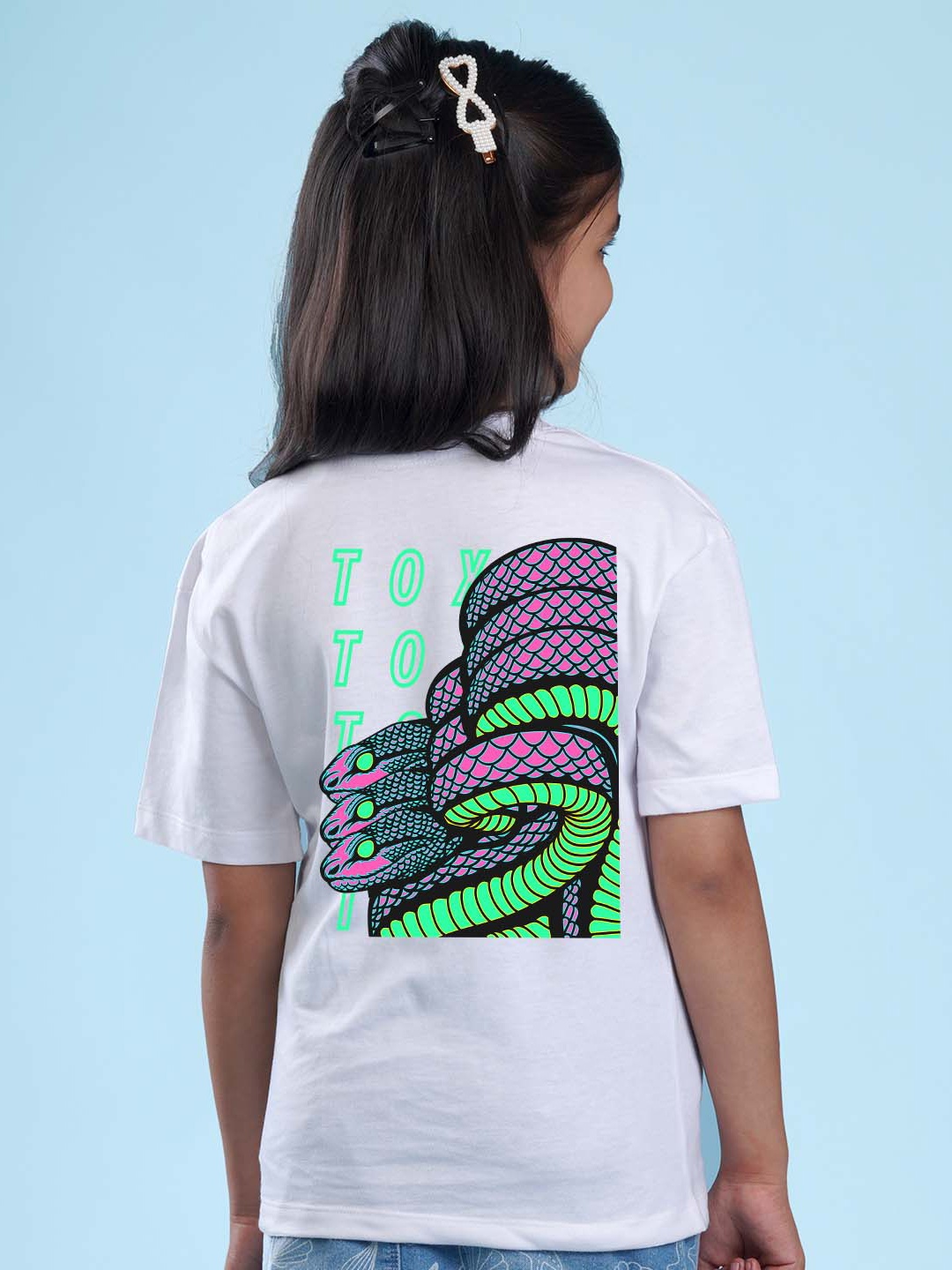 

NUSYL Girls Graphic Printed Oversized T-shirt, White