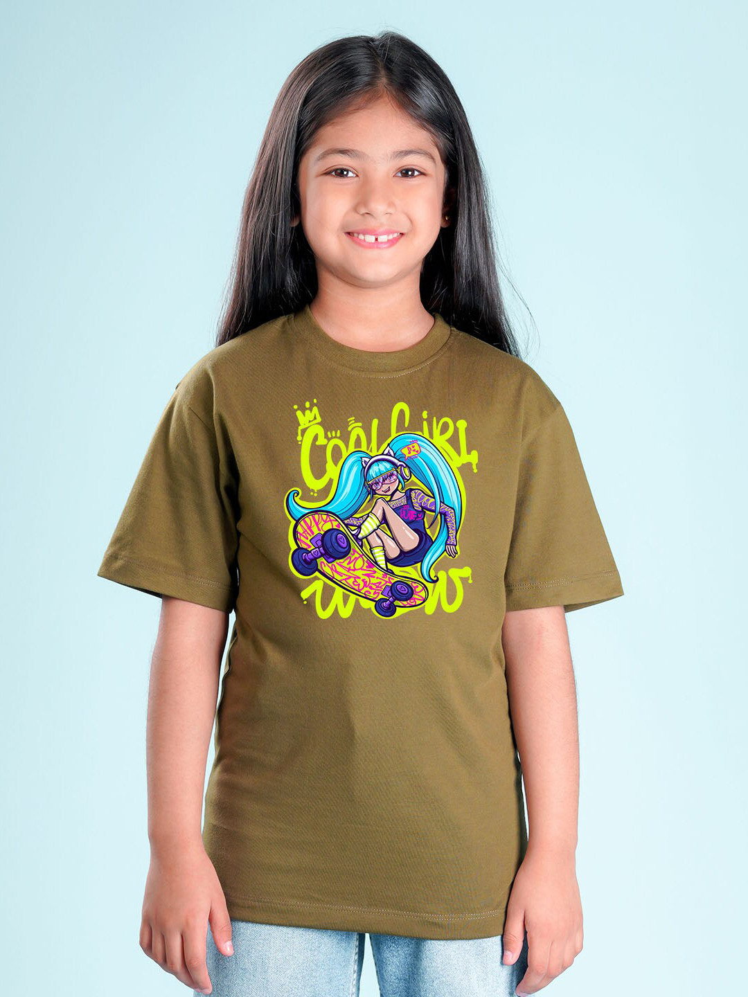 

NUSYL Girls Graphic Printed Oversized T-shirt, Green