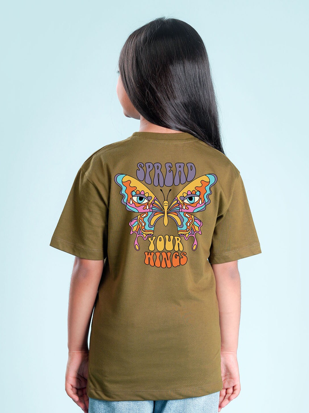 

NUSYL Girls Graphic Printed Oversized T-shirt, Green