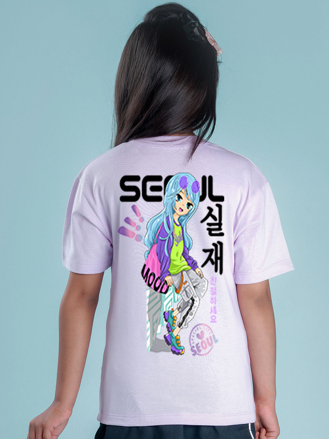 

NUSYL Girls Graphic Printed Oversized T-shirt, Lavender