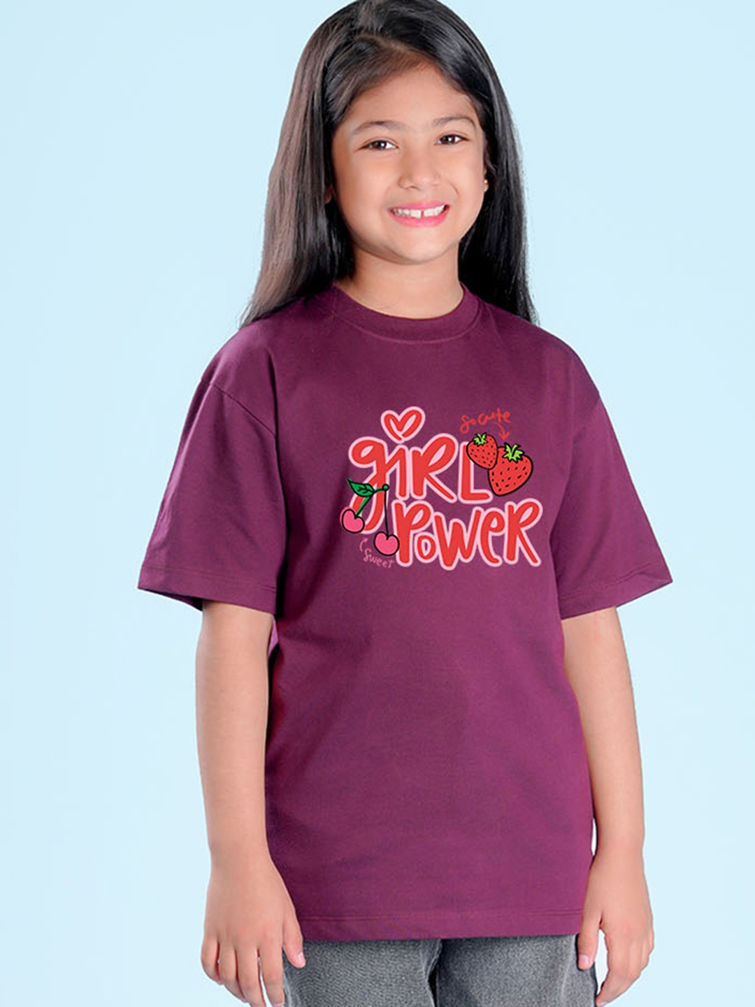 

NUSYL Girls Typography Printed Drop-Shoulder Sleeves Oversized T-shirt, Purple