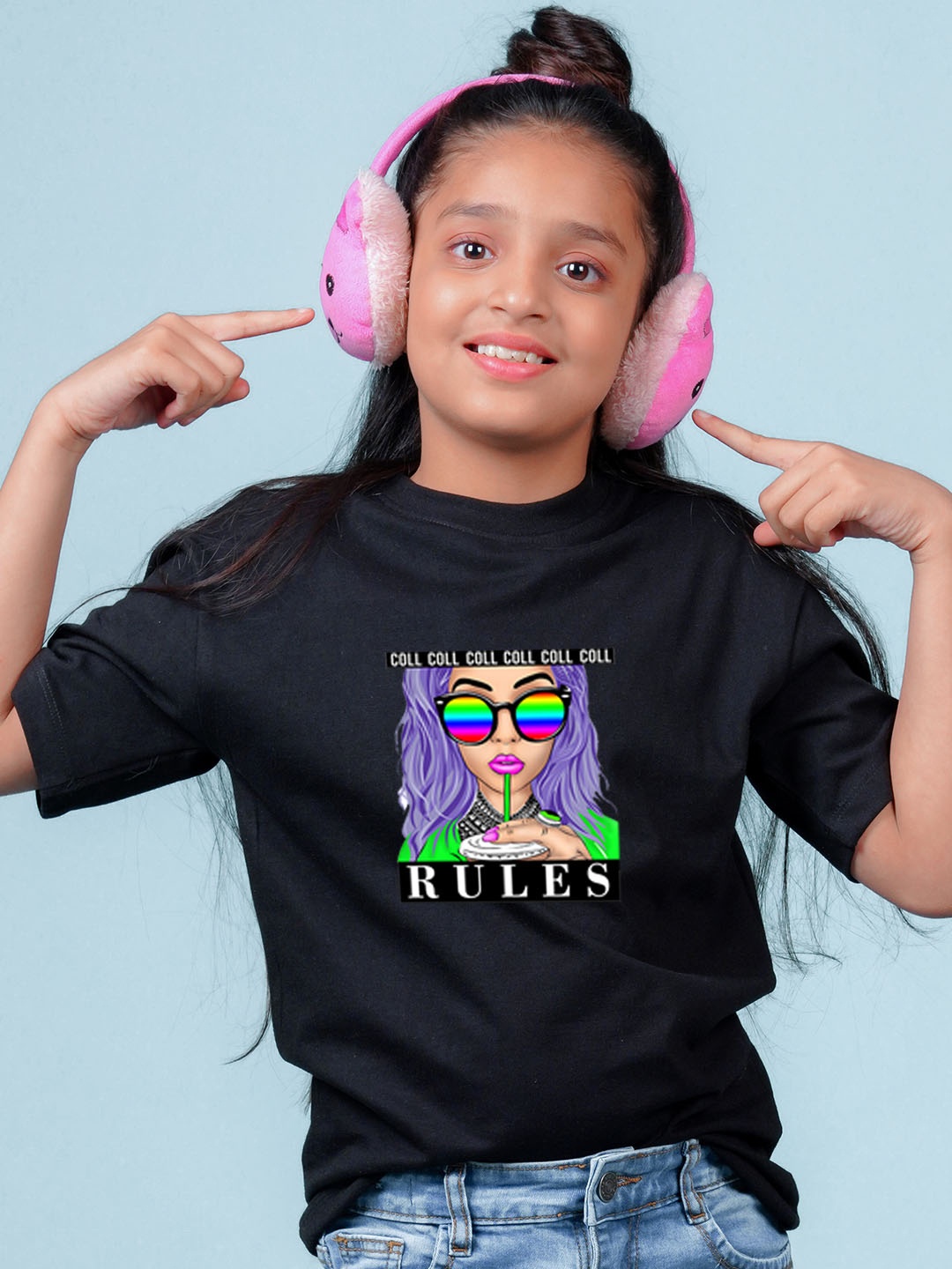

NUSYL Girls Graphic Printed Oversized T-shirt, Black