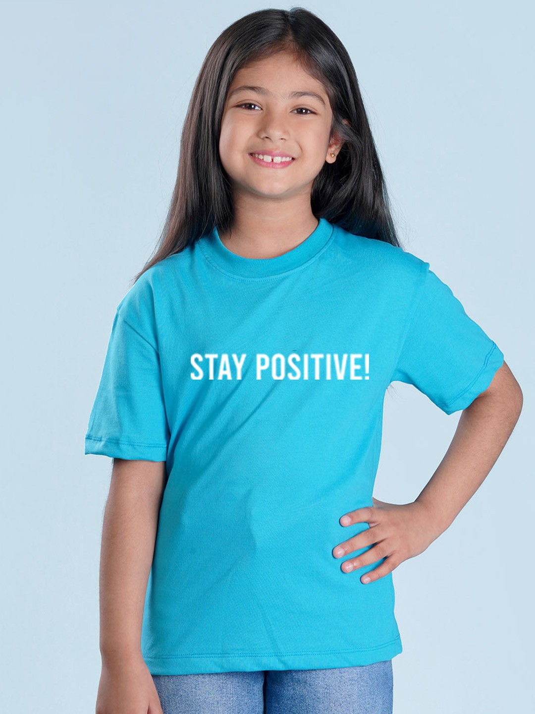 

NUSYL Girls Typography Printed Oversized T-shirt, Blue