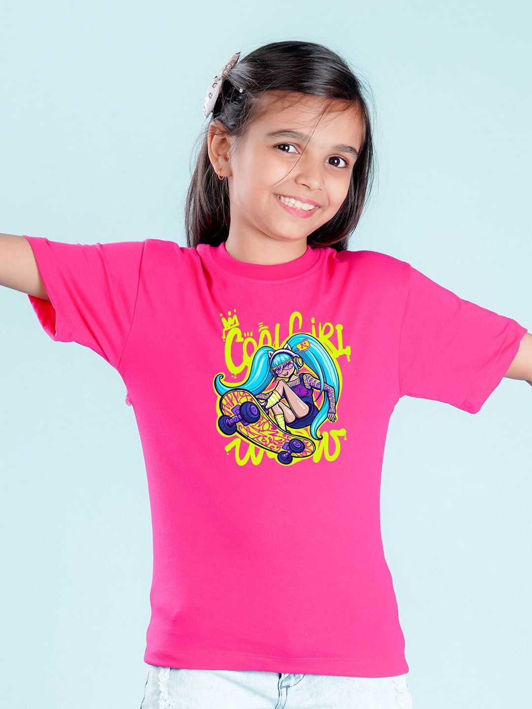 

NUSYL Girls Printed Oversized T-shirt, Pink