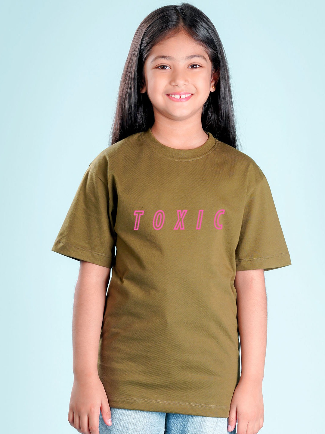 

NUSYL Girls Printed Oversized T-shirt, Olive