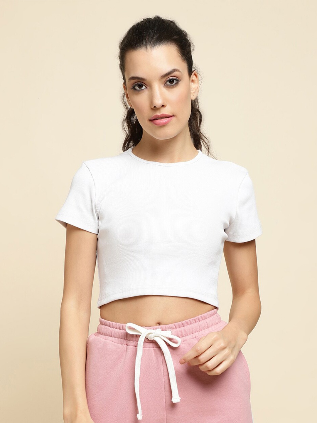 

UnaOne Pure Cotton Slim Fit Crop T-shirt, White