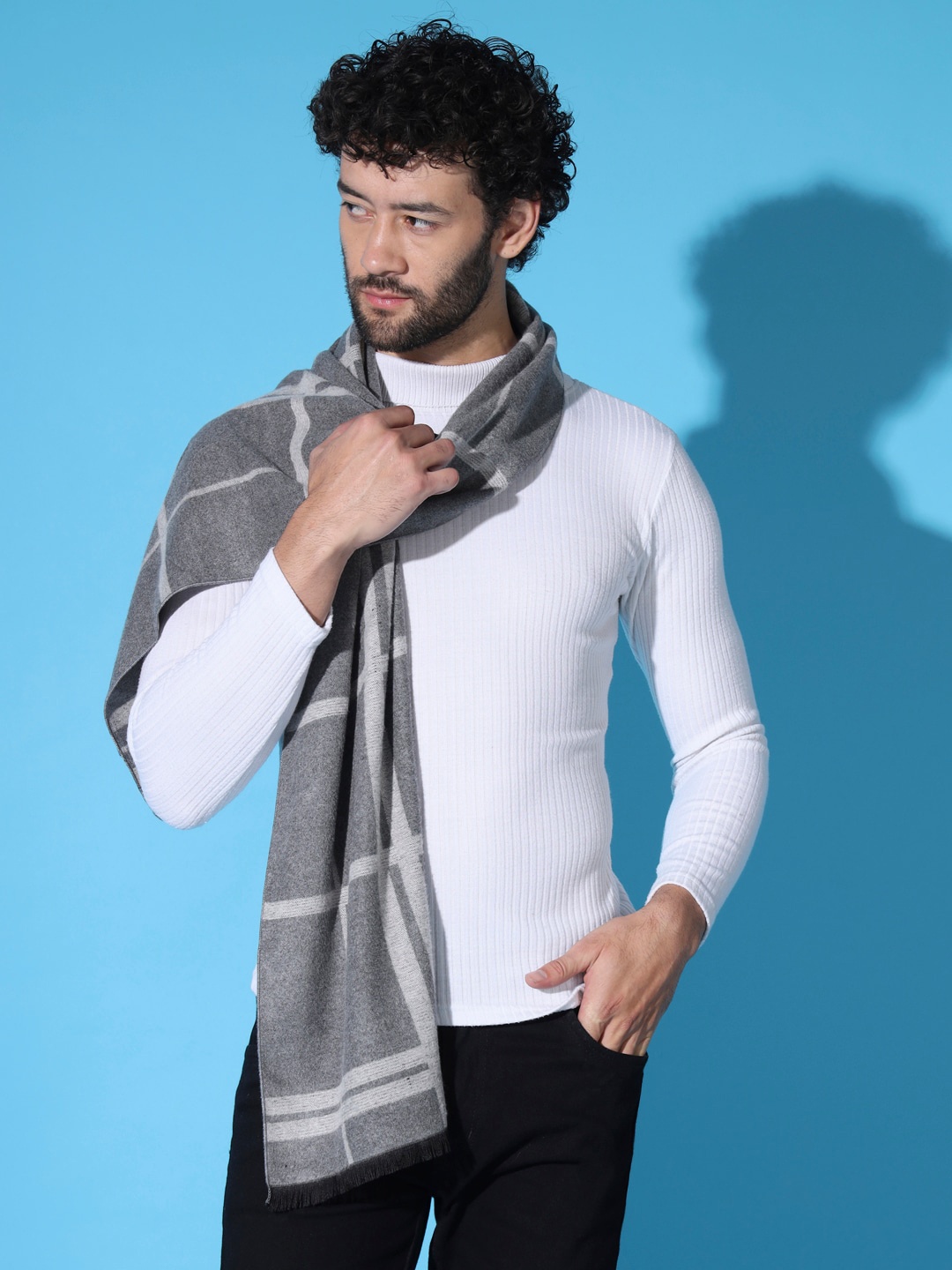 

MODARTA Men Checked Muffler, Grey