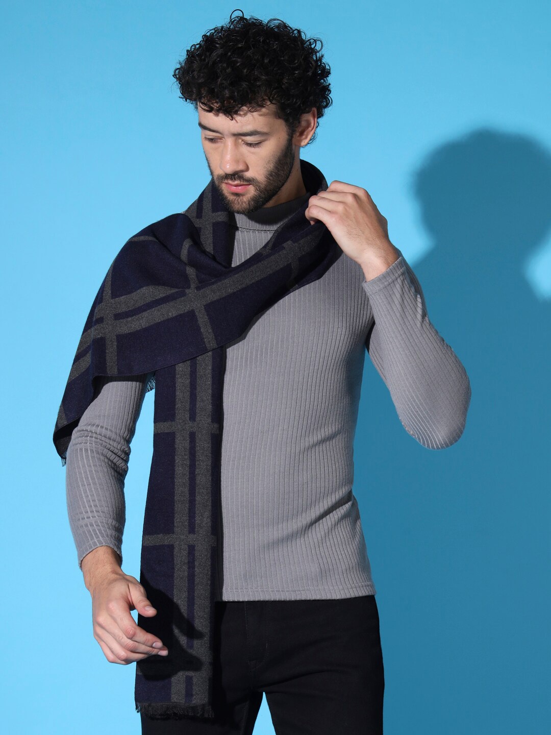 

MODARTA Men Checked Mufflers, Navy blue