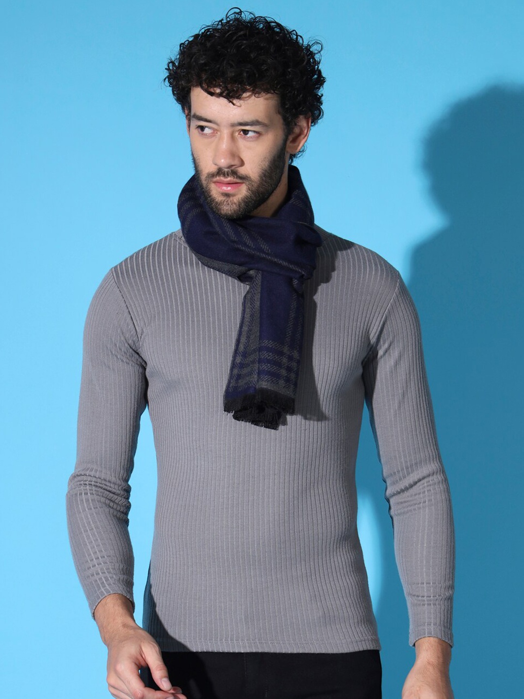 

MODARTA Striped Cashmere Woolen Muffler, Blue