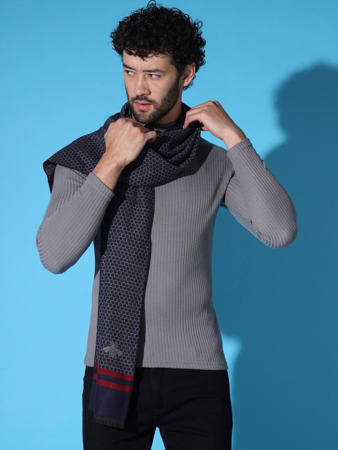 

MODARTA Printed Woolen Muffler, Blue
