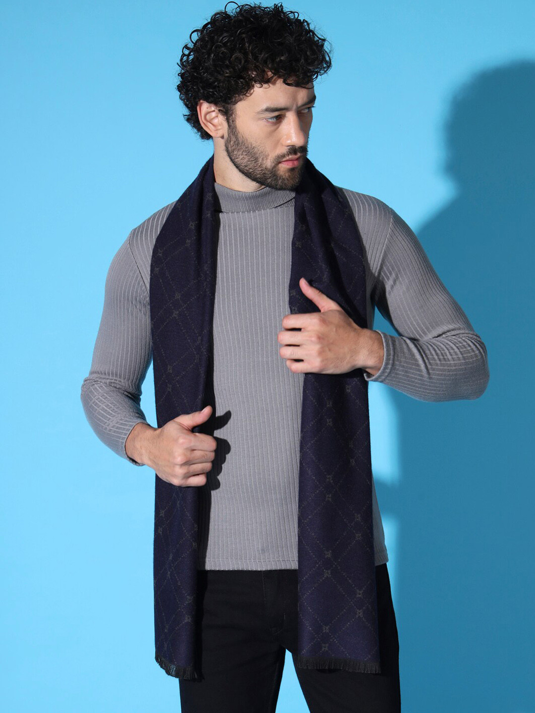 

MODARTA Printed Cashmere Woolen Muffler, Blue
