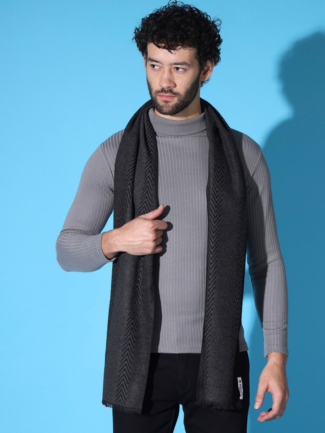 

MODARTA Herringbone Cashmere Woolen Muffler, Black