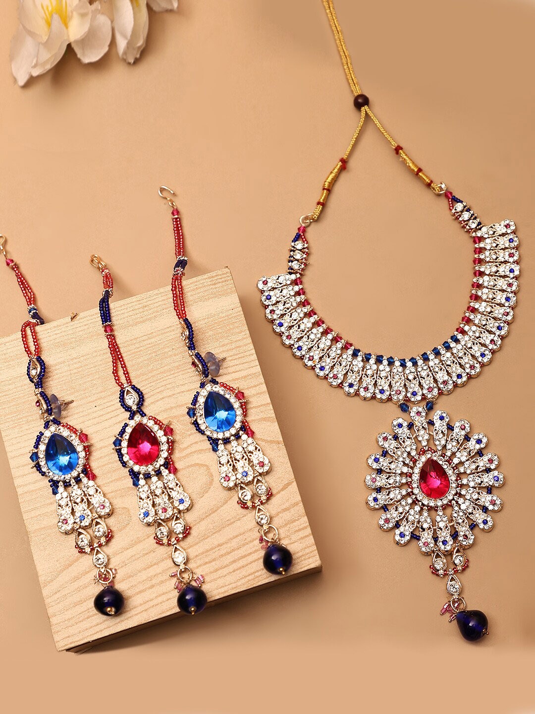 

ANIKAS CREATION Gold-Plated Stones Studded & Beaded Jewellery Set