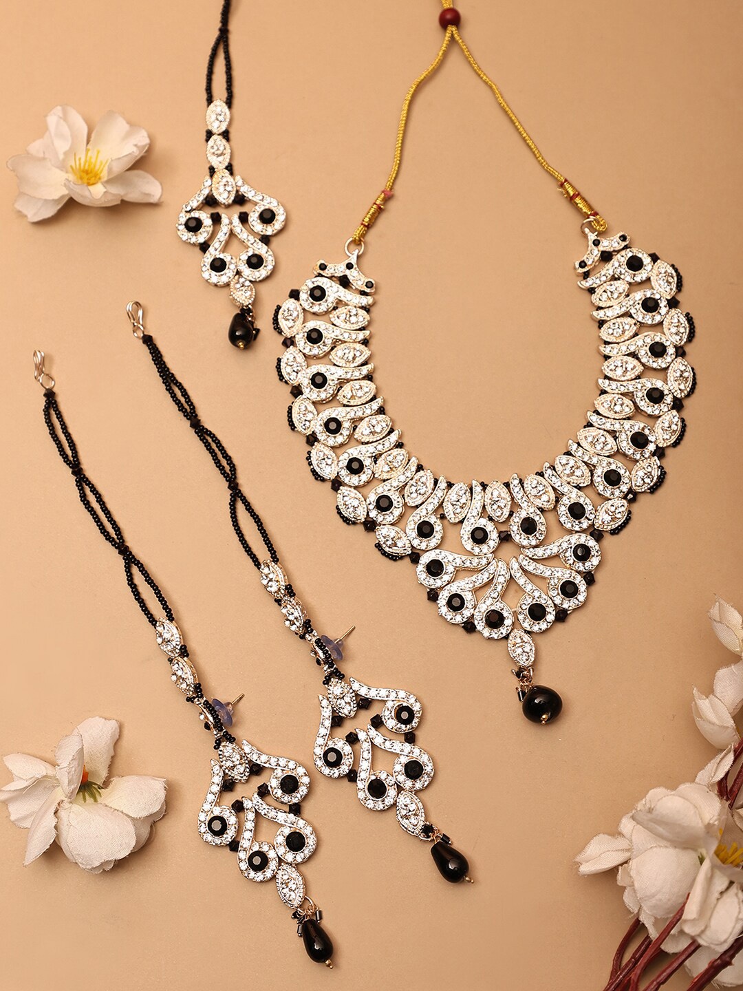 

ANIKAS CREATION Gold-Plated Stones Studded & Beaded Jewellery Set