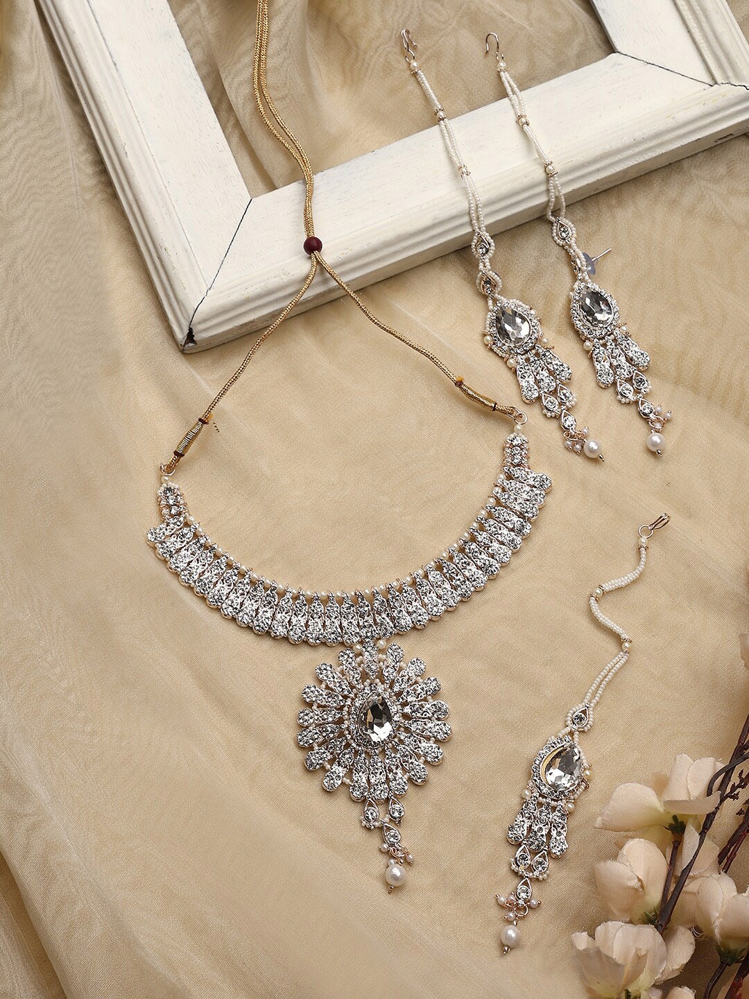

ANIKAS CREATION Gold-Plated Pearls & Stones Studded Jewellery Set