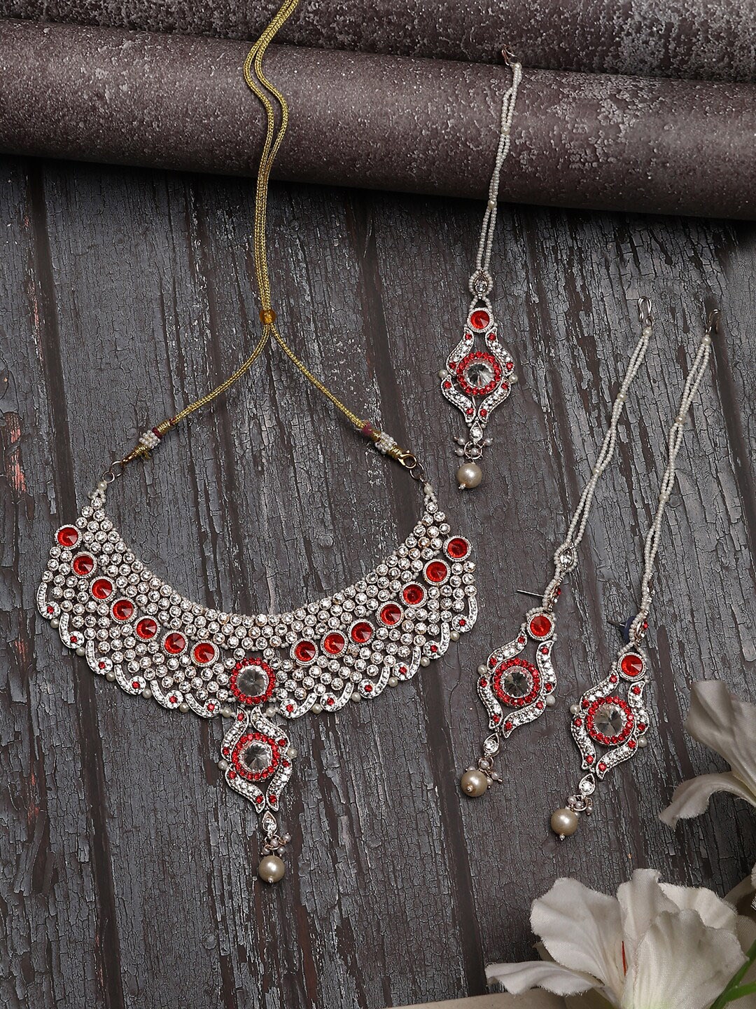 

ANIKAS CREATION Gold-Plated Artificial Beads & Stones Studded Jewellery Set