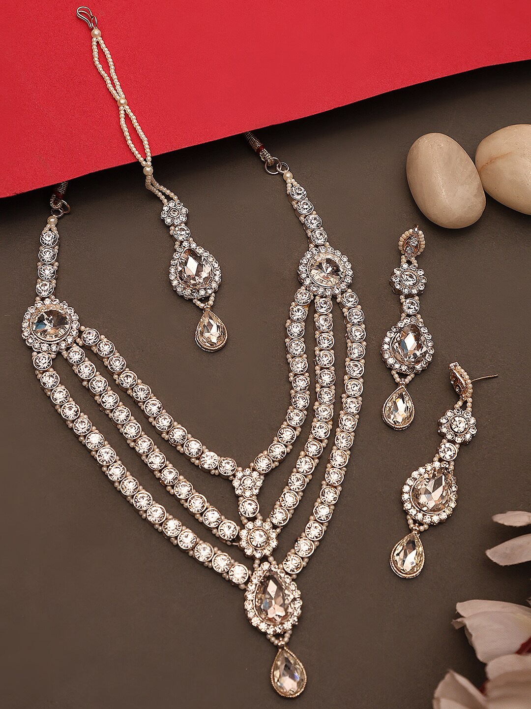 

ANIKAS CREATION Gold-Plated Pearls & Stones Studded Jewellery Set