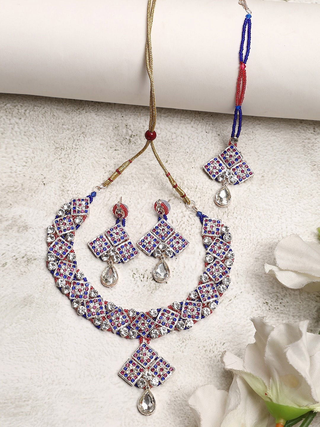 

ANIKAS CREATION Gold-Plated Stones Studded Jewellery Set