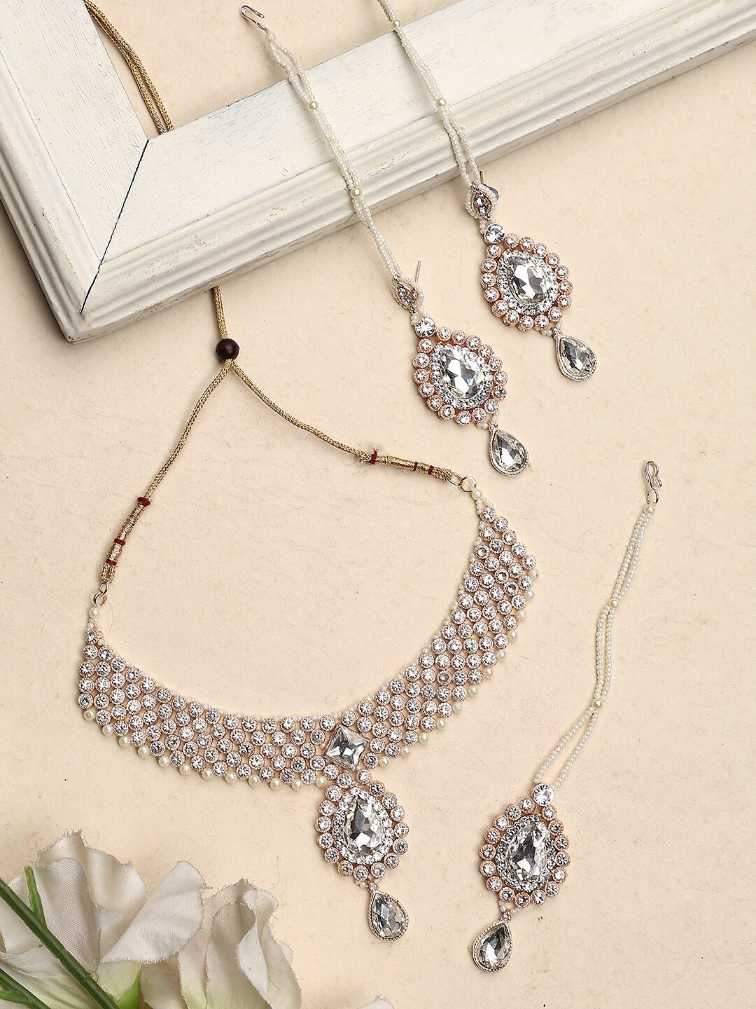 

ANIKAS CREATION Gold-Plated Artificial Beads & Stones Studded Jewellery Set