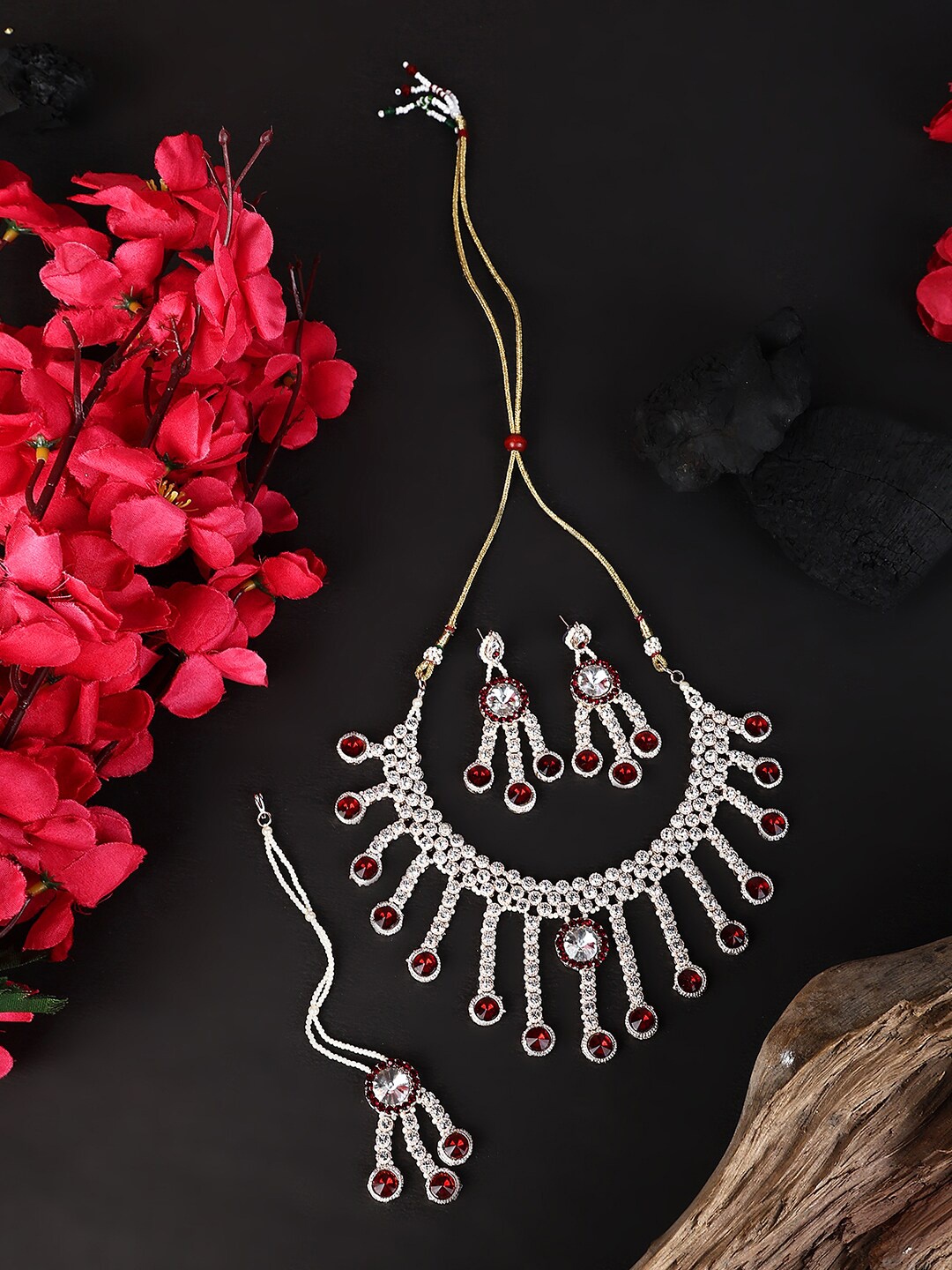 

ANIKAS CREATION Gold-Plated Stones Studded & Beaded Jewellery Set