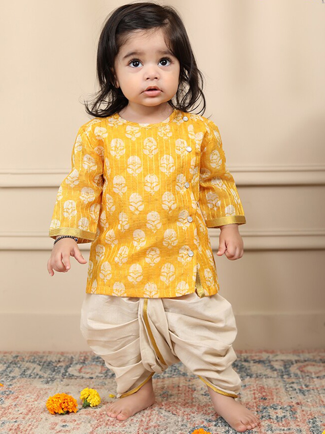 

Biglilpeople Infant Boys Floral Printed Thread Work Kurta with Dhoti Pants, Yellow