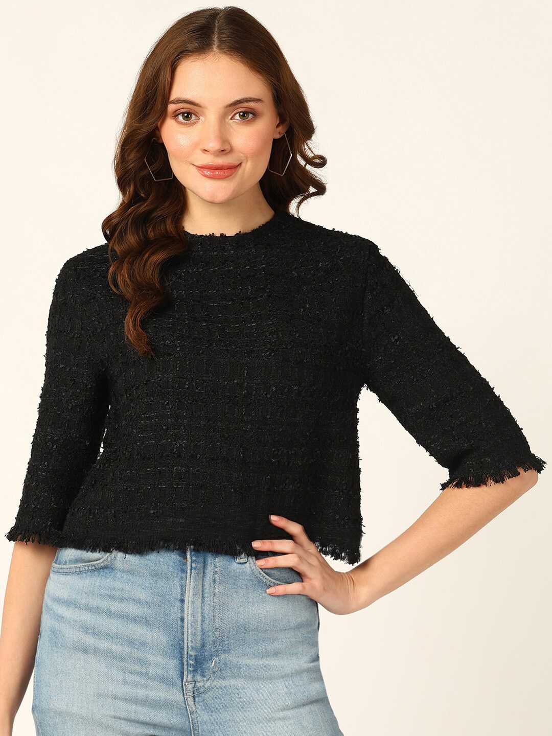 

DressBerry Self Designed Round Neck Top, Black