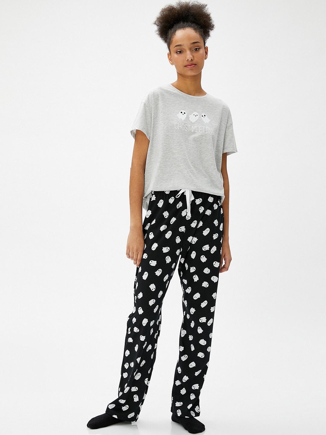 

Koton Graphic Printed Night Suit, Black